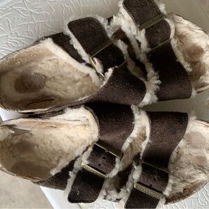 Birkenstock Dark Brown Shearling  sandals Women size 7.5  ( EUR 38)